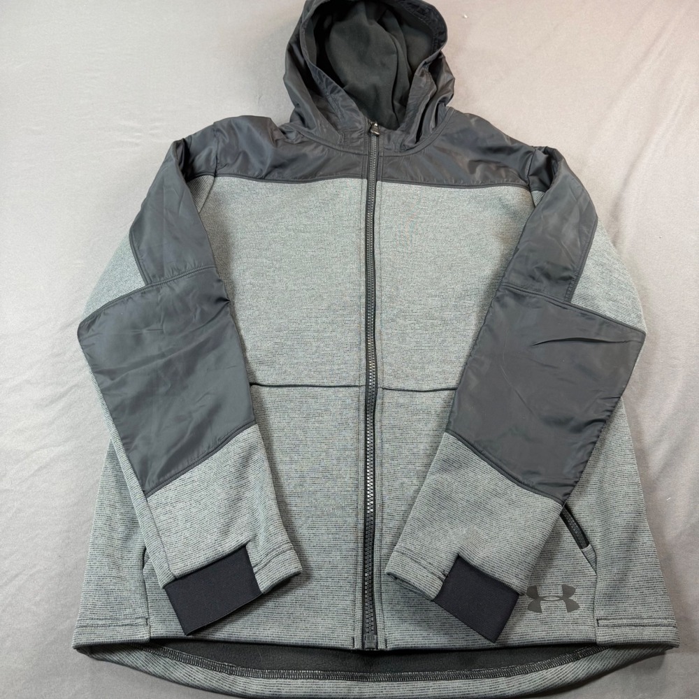 Under Armour ColdGear Youth XL Full Zip Hoodie Grey Black Hybrid Jacket YXL